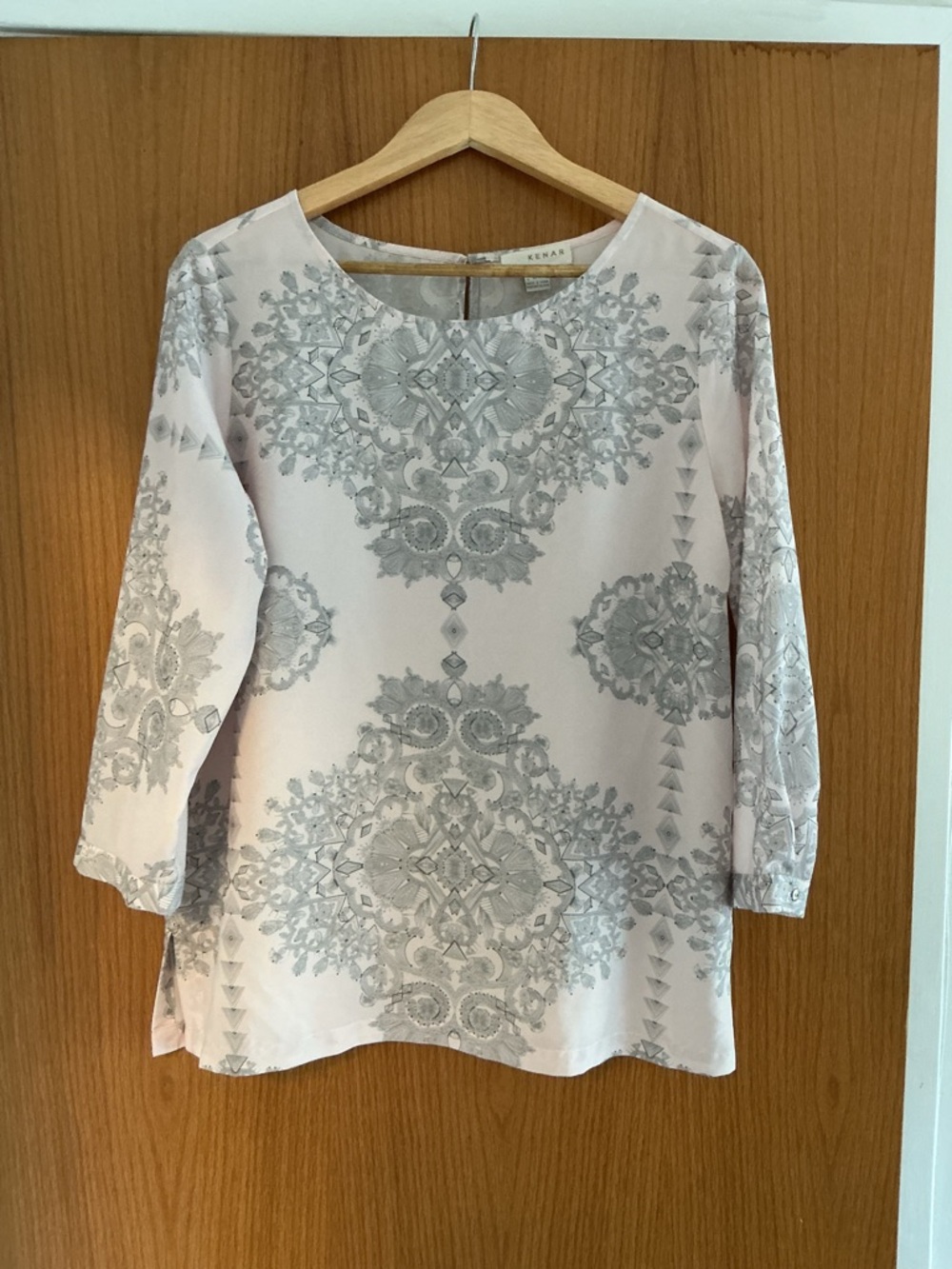 Kenar Light Pink Blouse with Gray Medallion Print